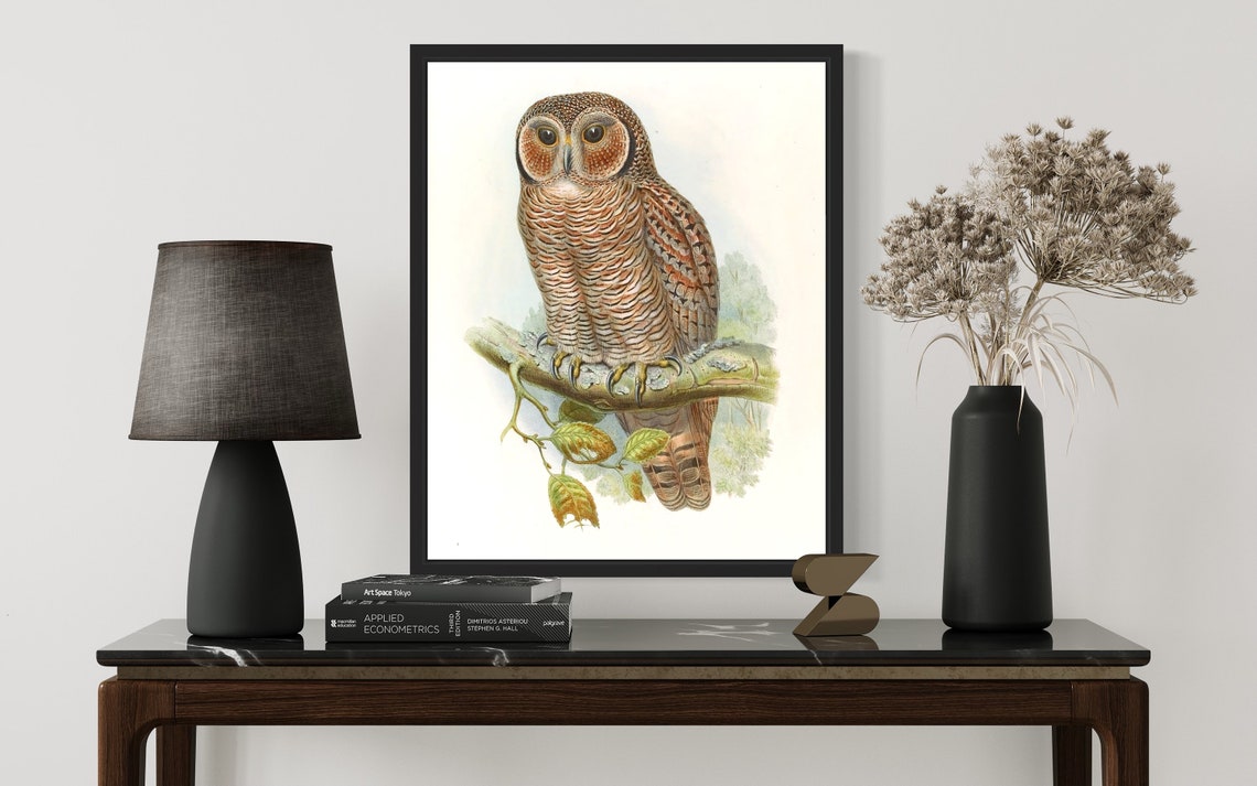 Speckled Mottled Owl on Leafy Branch Vintage Naturalist Art Print - Image 3