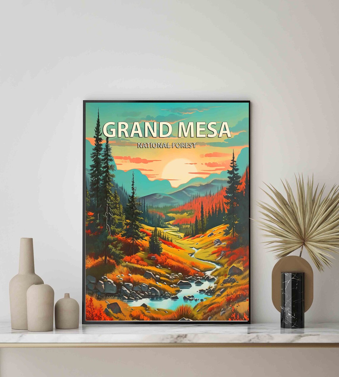 Grand Mesa National Forest Vintage Travel Poster Golden Sunset Valley - Image 3