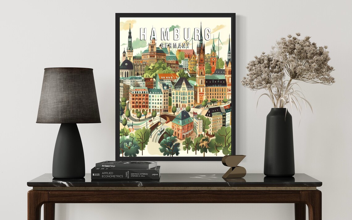 Hamburg Germany Historic Cityscape Churches Illustrated Poster - Image 2