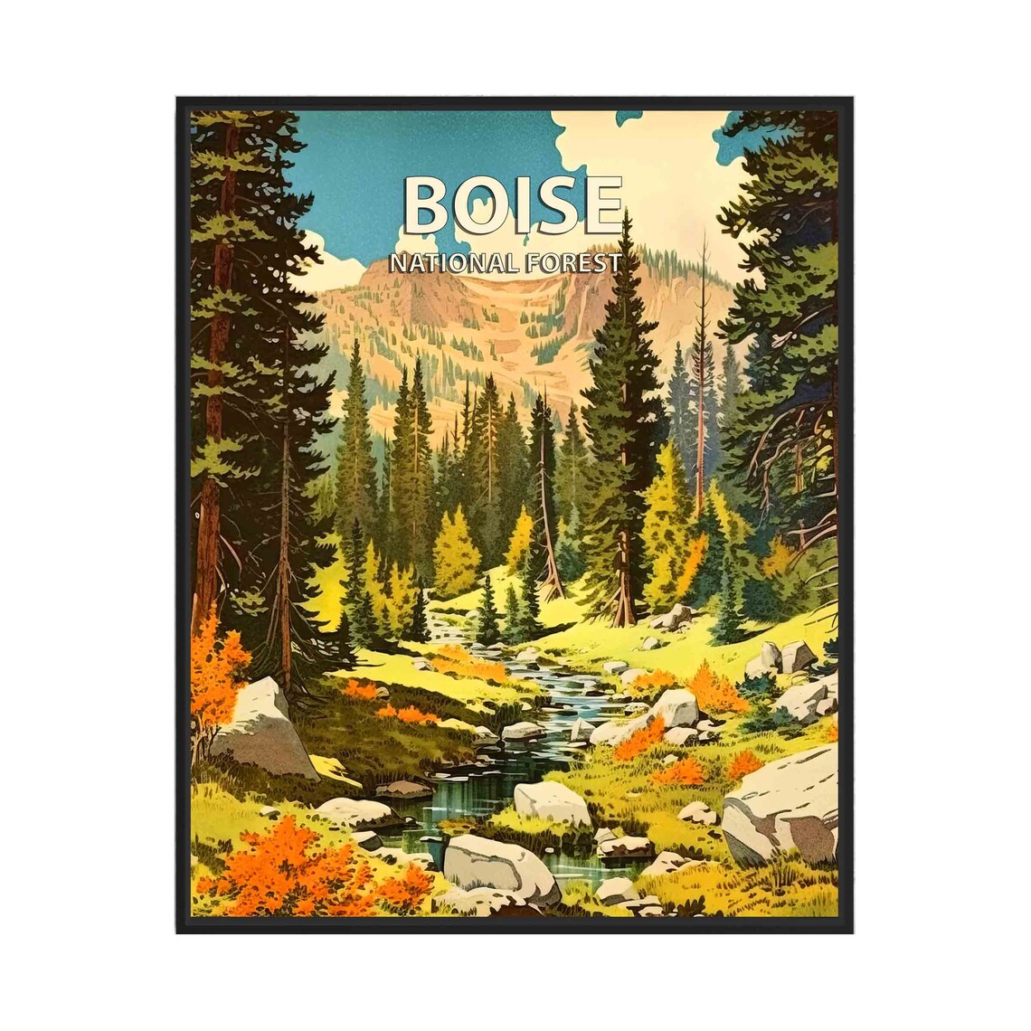 Boise National Forest Pine Creek Mountain Vintage Travel Poster