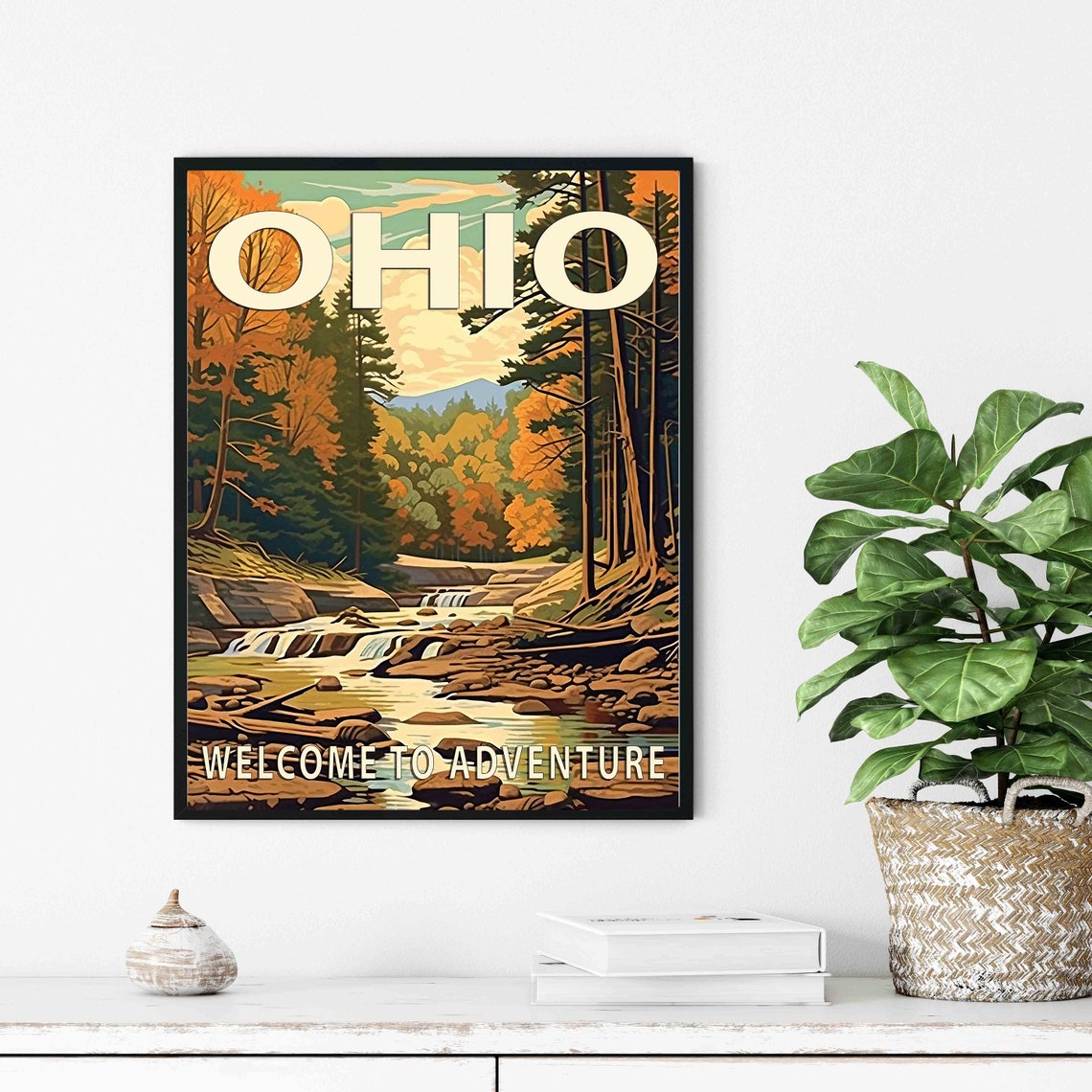Ohio Autumn Waterfall Forest Creek Welcome To Adventure Poster - Image 3