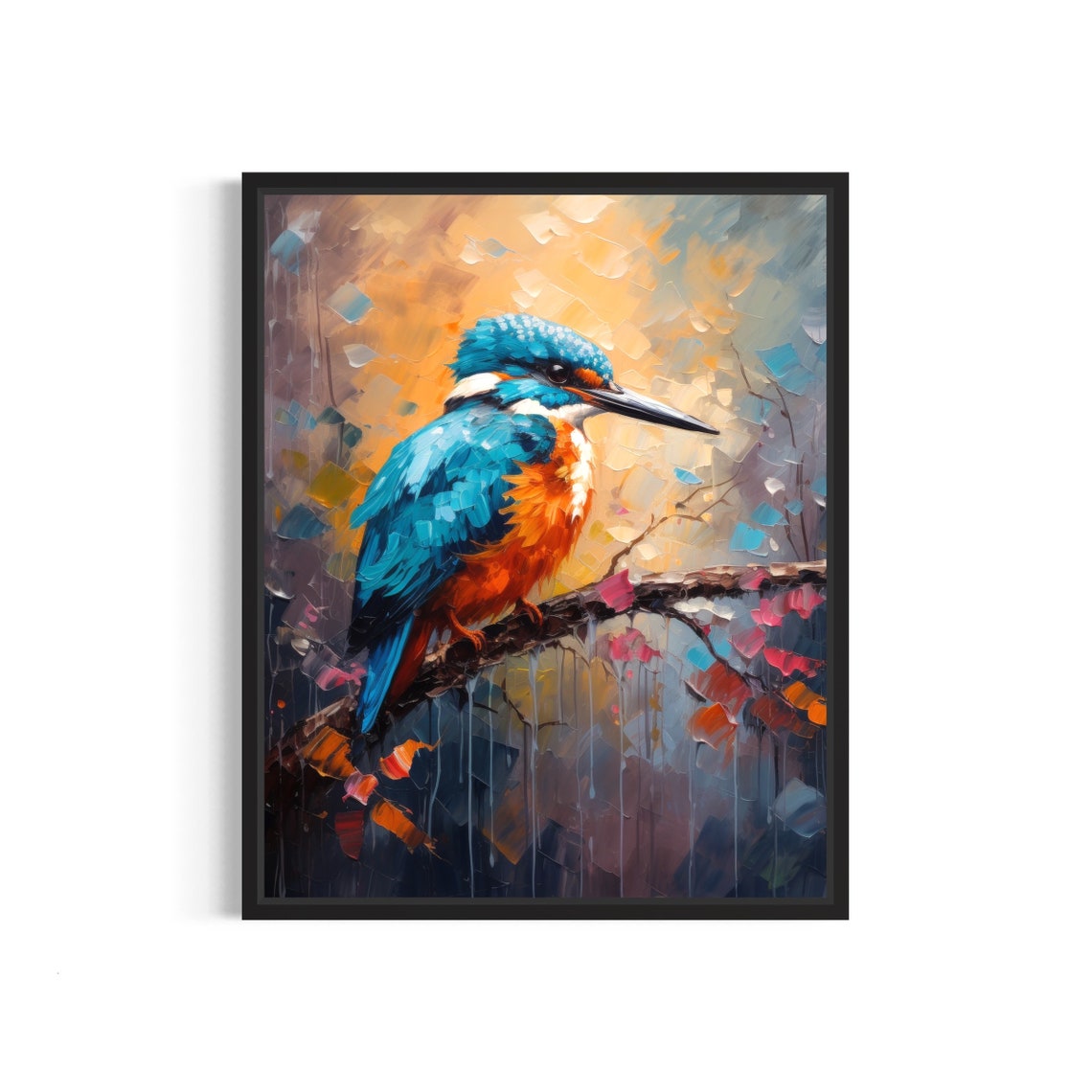 Vibrant Kingfisher Bird Branch Colorful Abstract Wildlife Poster