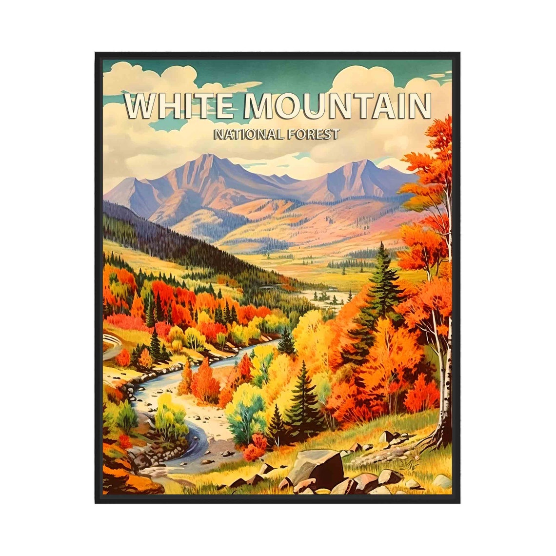 White Mountain National Forest Autumn Valley Vintage Travel Poster