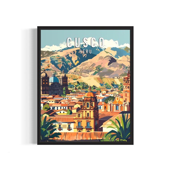 Cusco Peru Vintage Old Town Churches with Andes Mountain View Poster