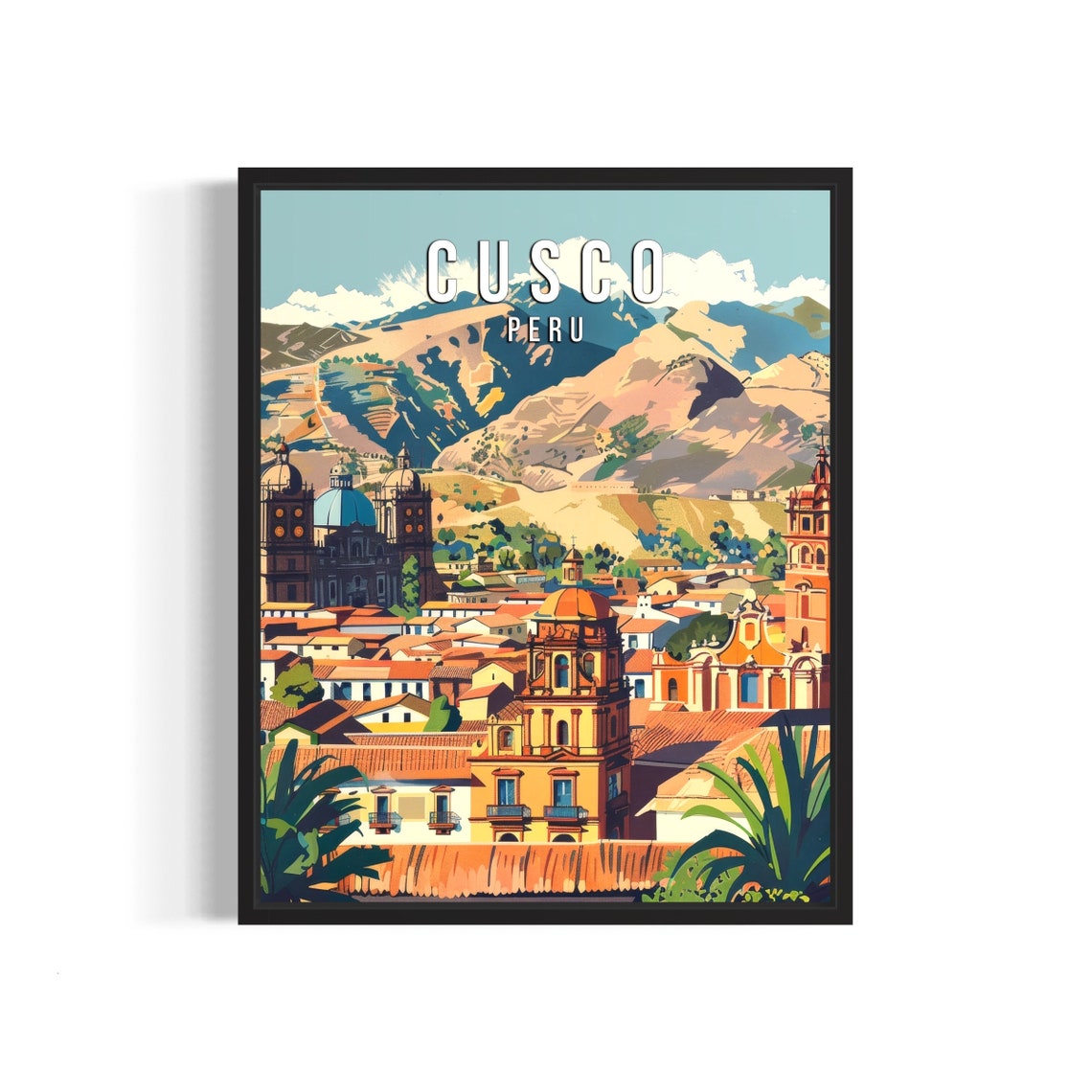 Cusco Peru Vintage Old Town Churches with Andes Mountain View Poster