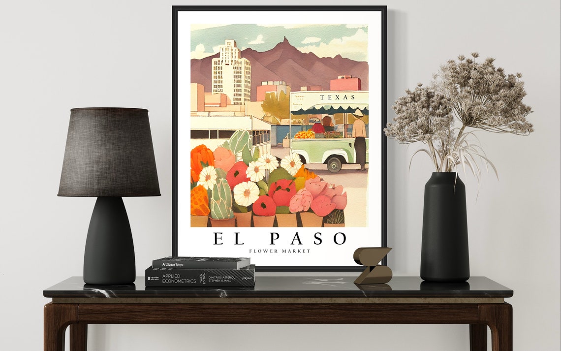 El Paso Texas Flower Market Truck Franklin Mountains Art Poster - Image 2