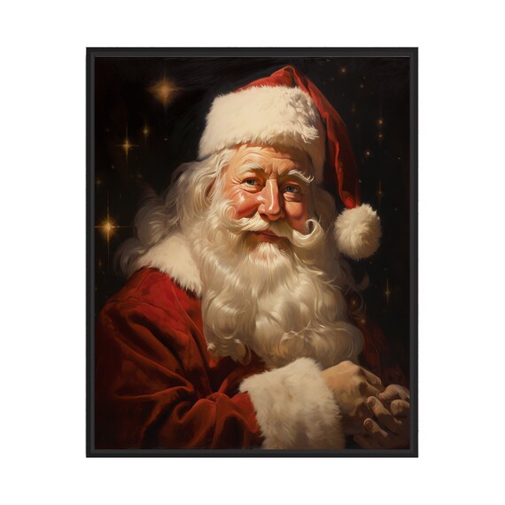 Classic Santa Claus Portrait Starry Night Warm Glow Holiday Wall Art