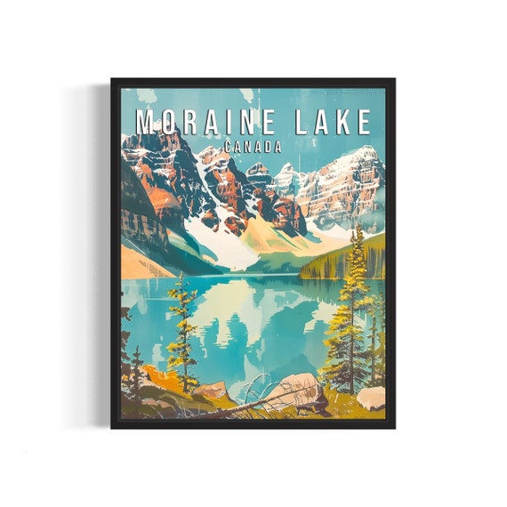 Moraine Lake Poster Art Print City Retro Vintage Painting Wall Art Decor