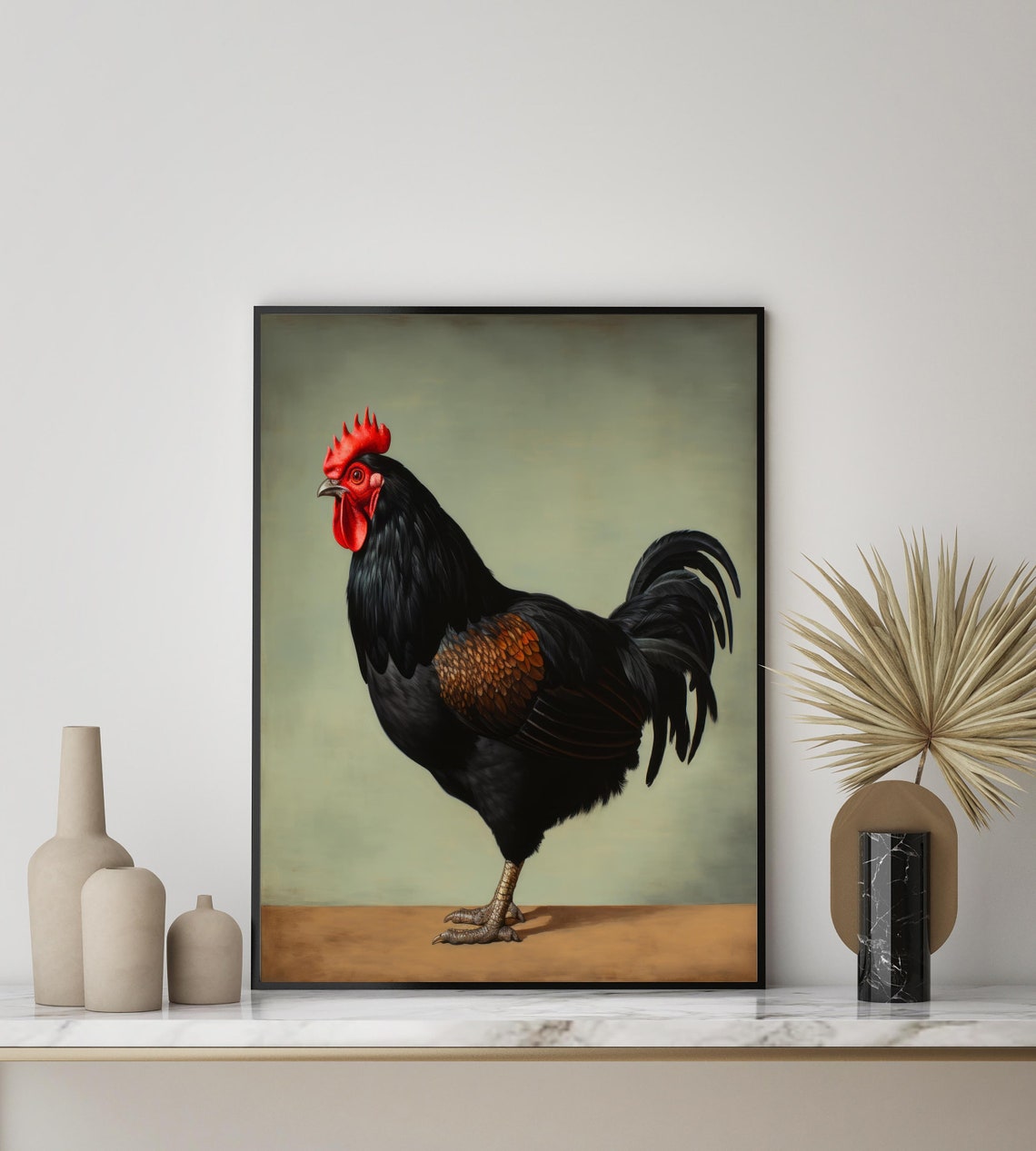 Black Australorp Rooster Vintage Farm Bird Portrait Painting Poster - Image 3