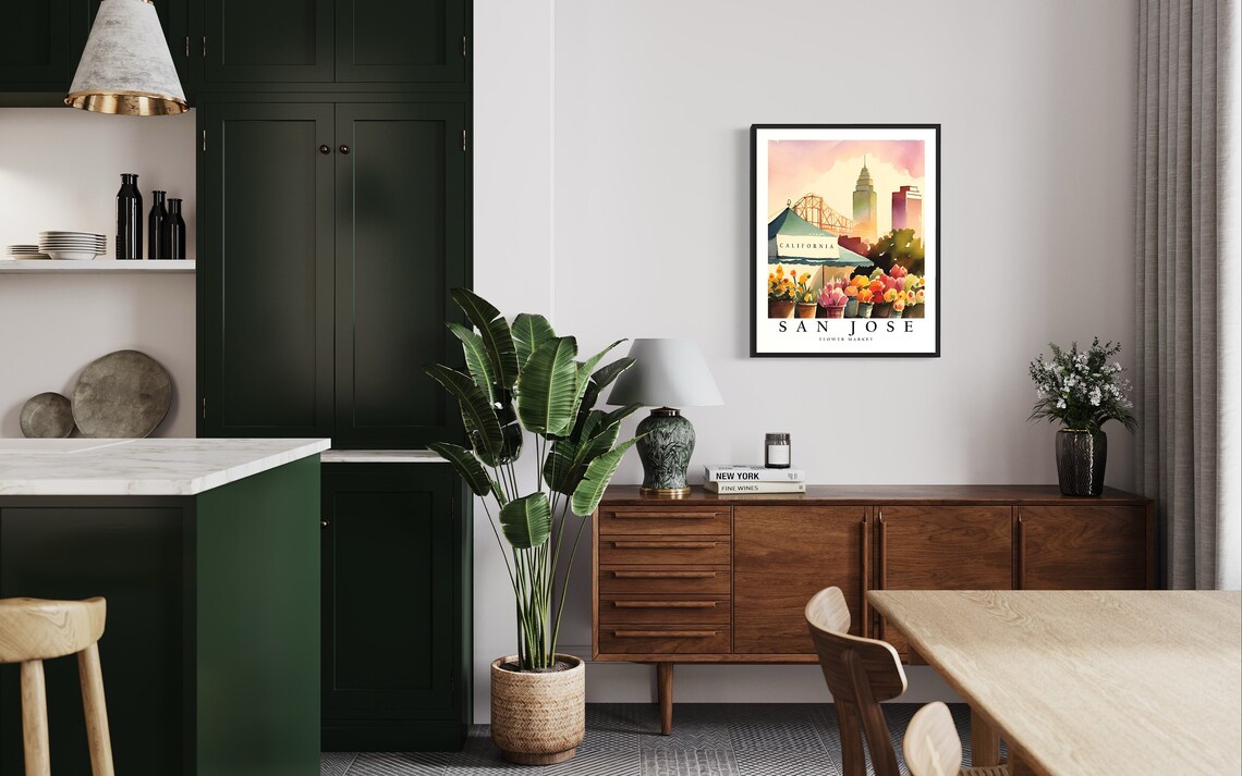 San Jose Flower Market Watercolor Skyline Botanical Art Poster - Image 3
