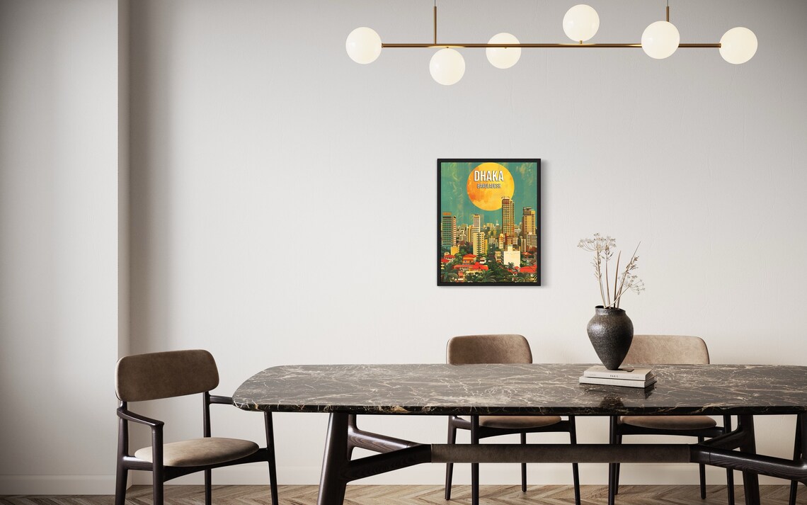 Dhaka Bangladesh Bold City Skyline Giant Golden Sun Vintage Poster - Image 2