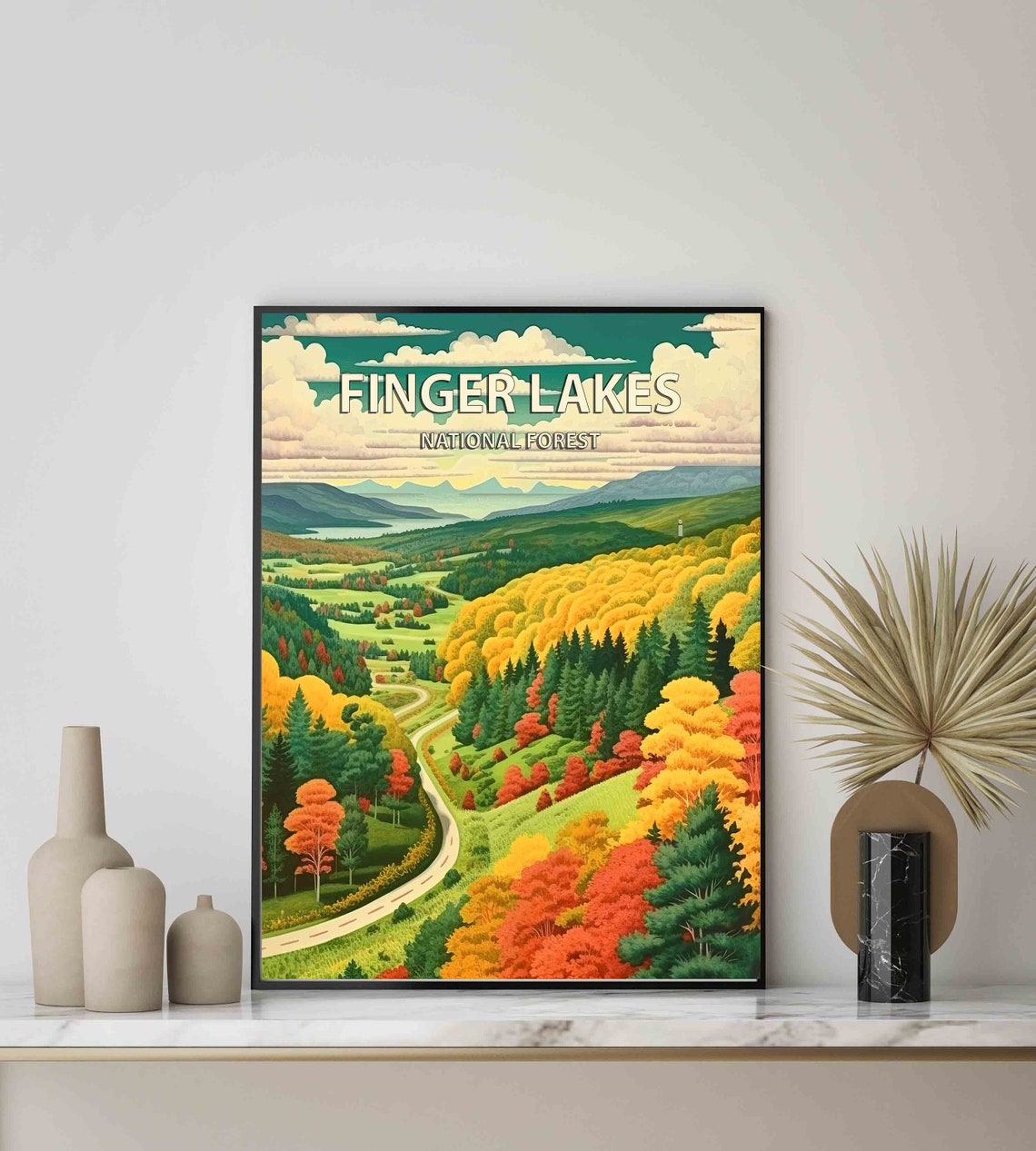 Finger Lakes National Forest Autumn Foliage Retro Travel Poster - Image 3