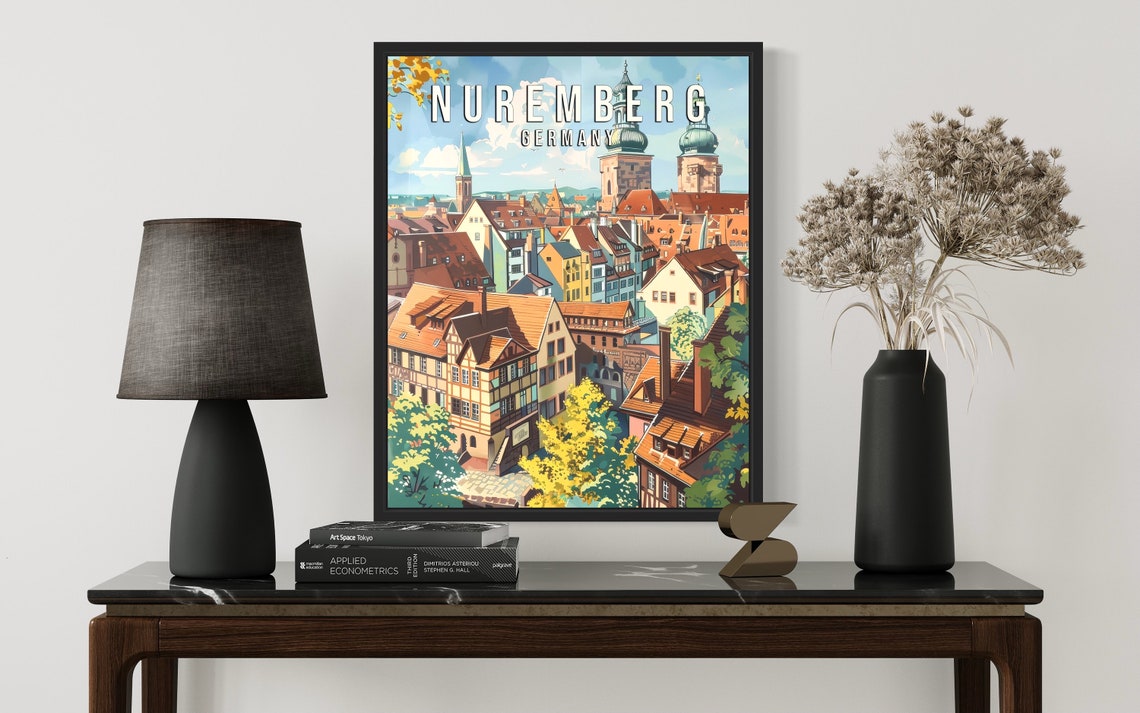 Nuremberg Germany Half Timbered Old Town and Twin Towers Poster - Image 3