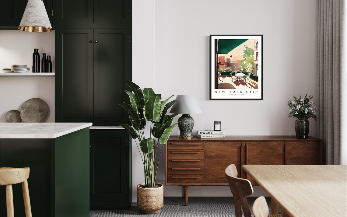 New York City Flower Market Cafe Terrace Watercolor Art Poster - Image 3
