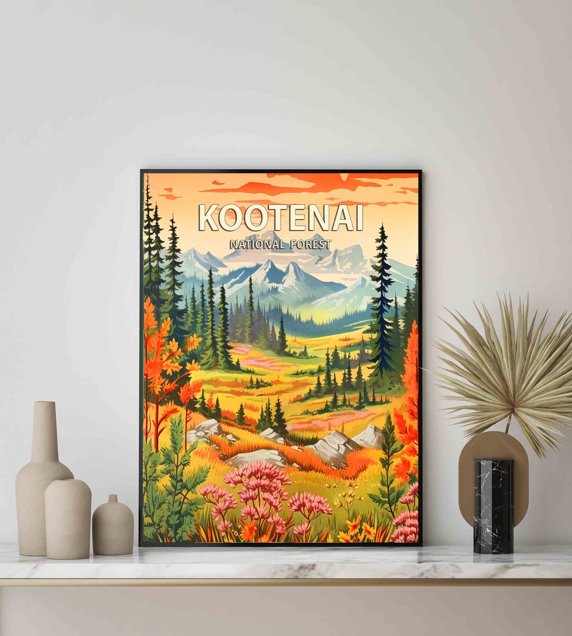 Kootenai National Forest Golden Sunset Valley Retro Travel Poster - Image 3