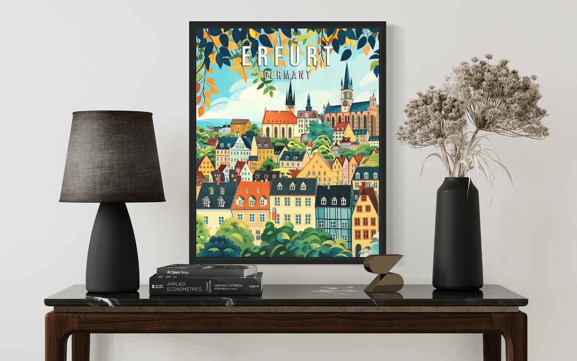 Erfurt Germany Historic Old Town Churches Illustrated Poster - Image 2