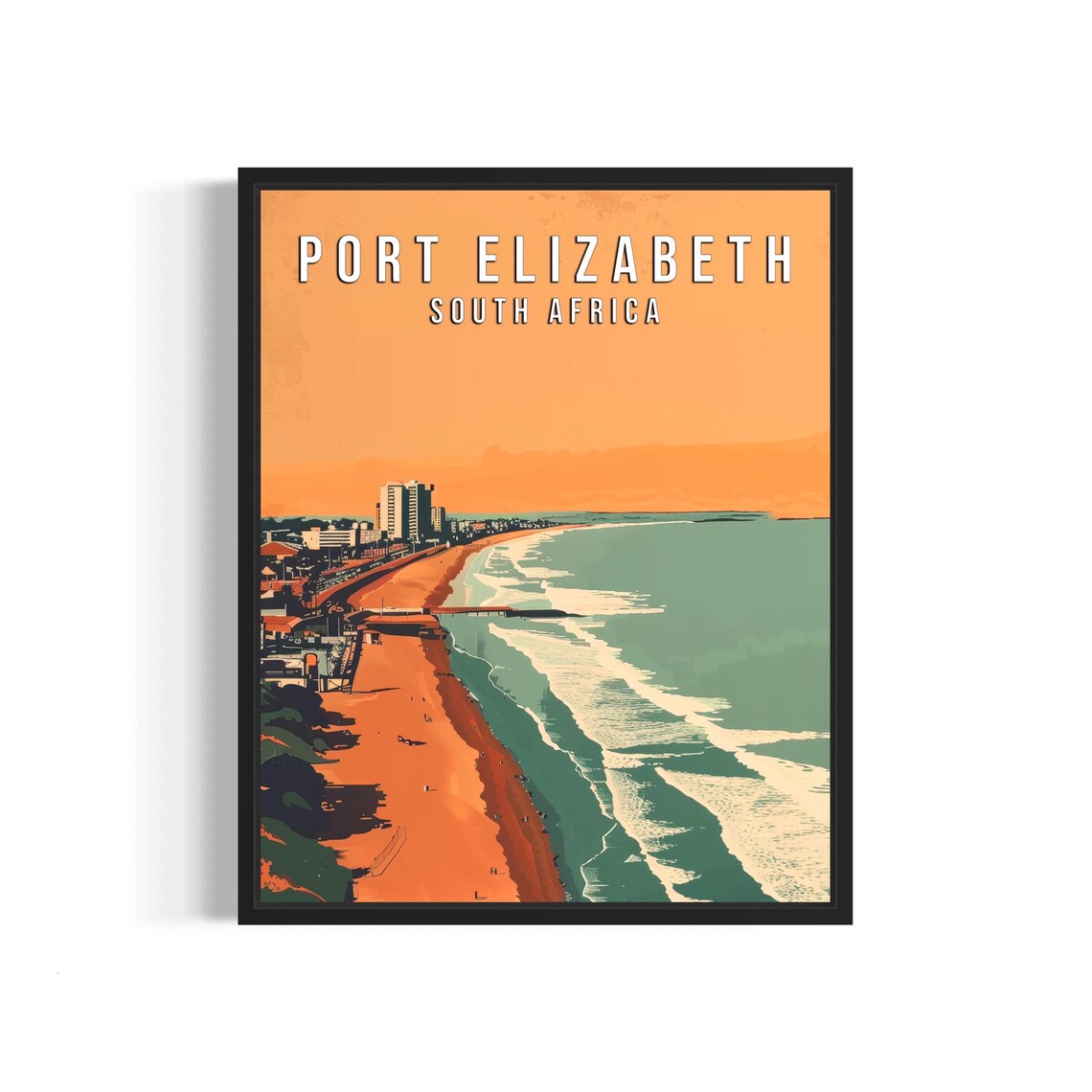 Port Elizabeth South Africa Aerial Beach Retro Vintage Travel Poster