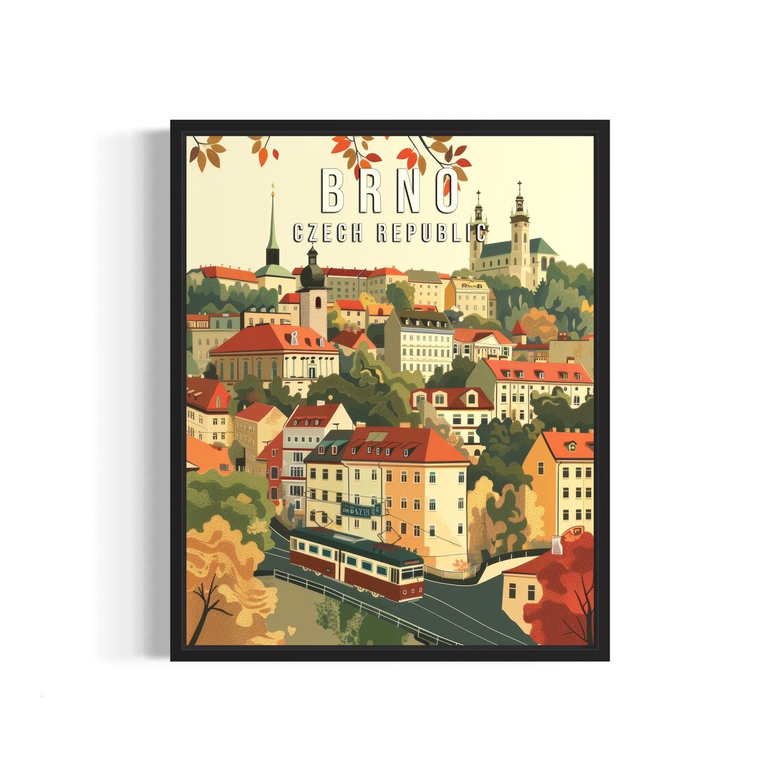 Brno Czech Republic Old Town Tram Autumn Cityscape Travel Poster