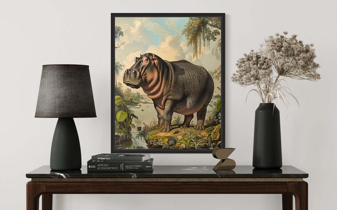Vintage Hippopotamus By Riverbank Natural History Art Poster - Image 3
