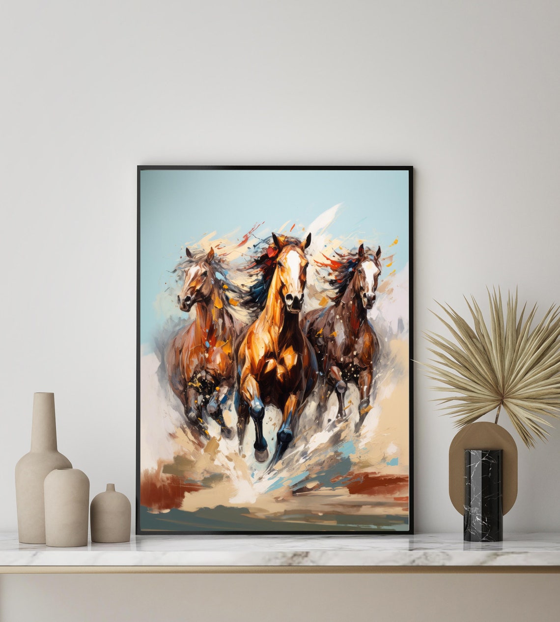 Galloping Horses Herd Charging Dust Cloud Motion Equine Wall Art - Image 3