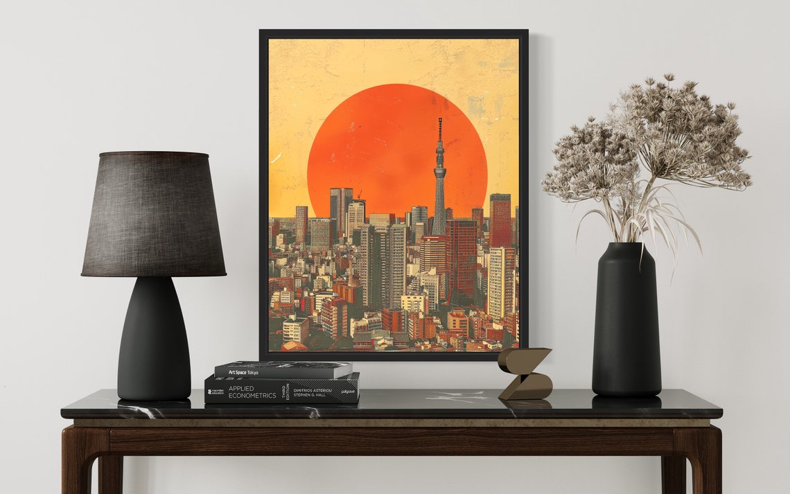 Tokyo Japan Skyline Skytree Red Rising Sun Retro Travel Poster - Image 3