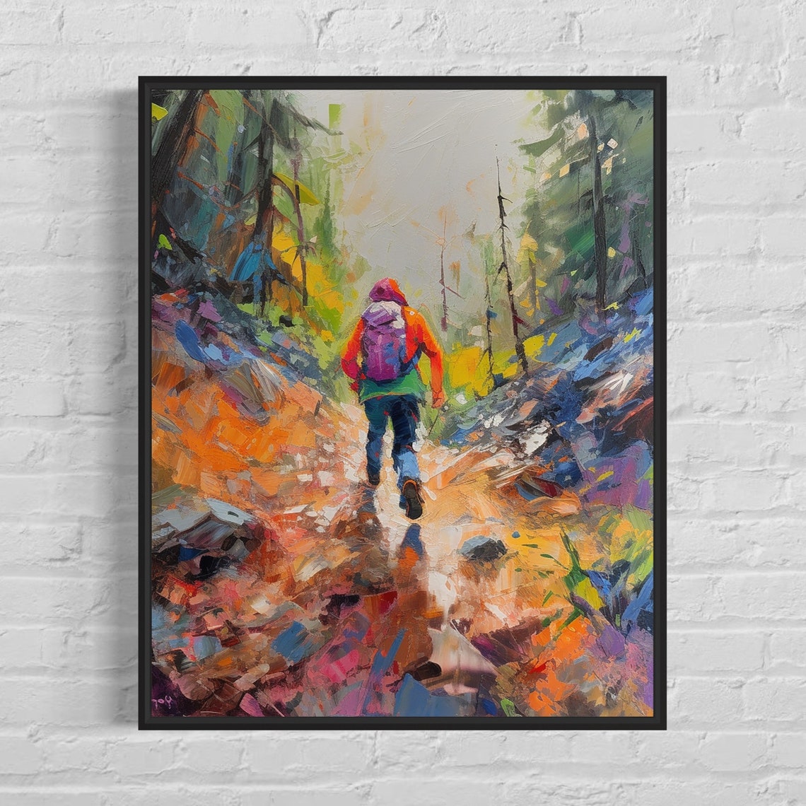 Abstract Hiker Mountain Trail Colorful Modern Painting Print
