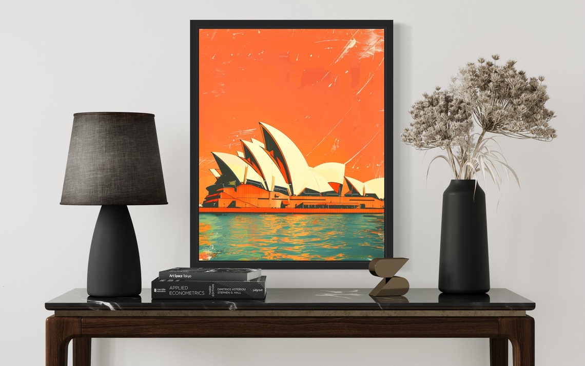 Sydney Opera House Sunset Poster in Bold Orange and Teal Pop Art - Image 3