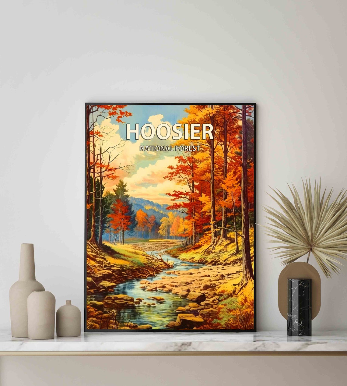 Hoosier National Forest Autumn Stream Fall Foliage Vintage Poster - Image 3