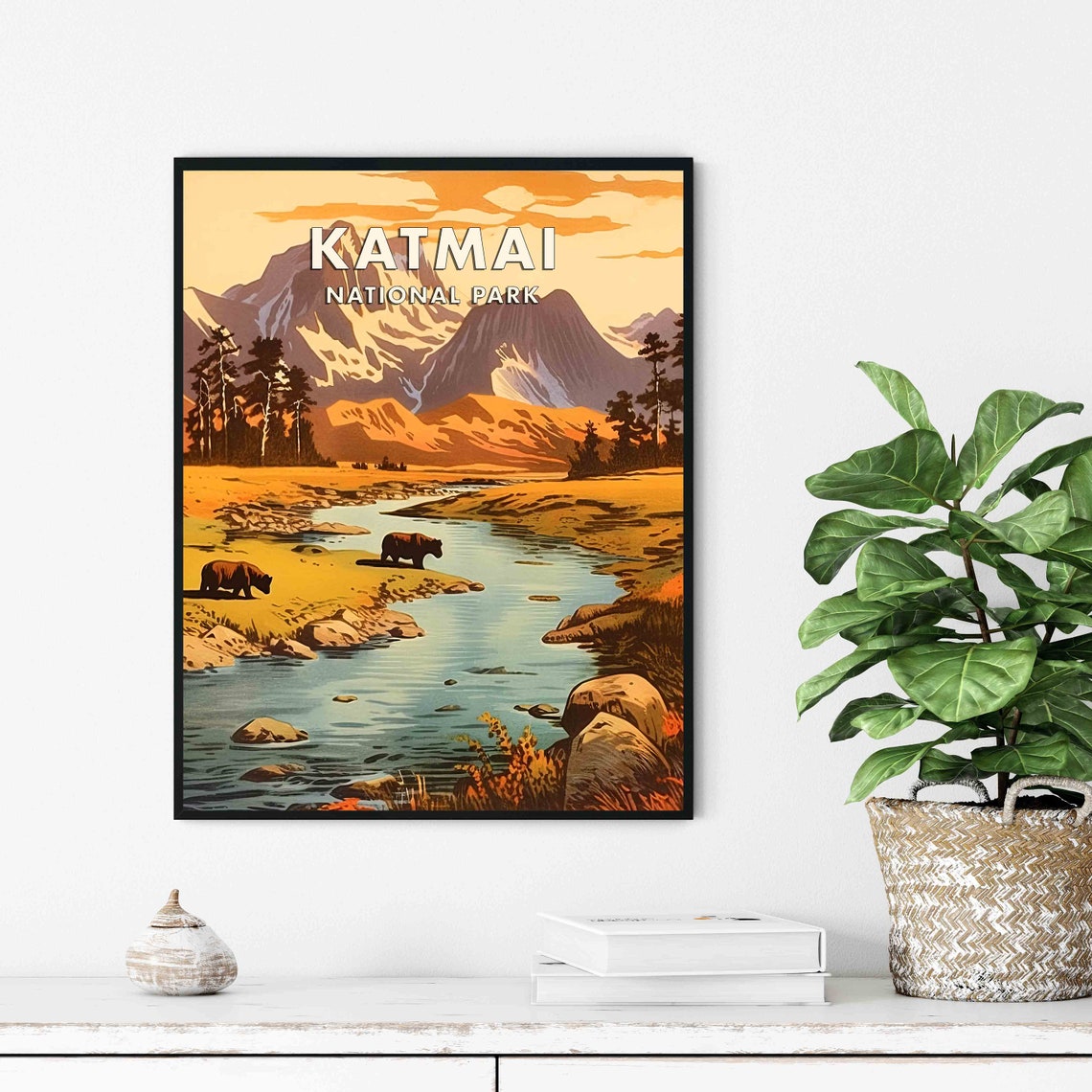 Katmai National Park Alaska Brown Bears By The River Retro Poster - Image 2