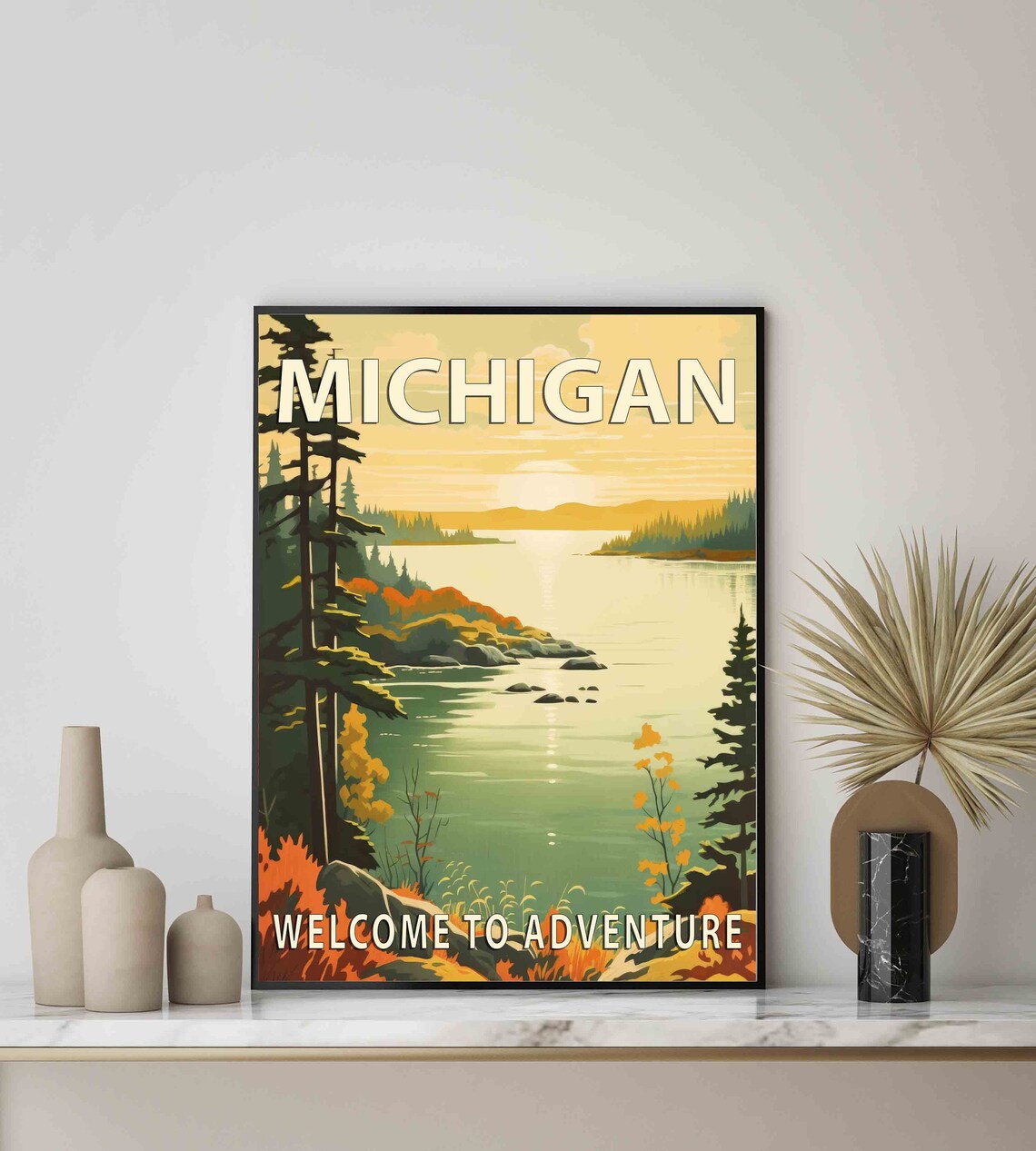 Michigan Welcome to Adventure Autumn Lakeshore Vintage Travel Poster - Image 3
