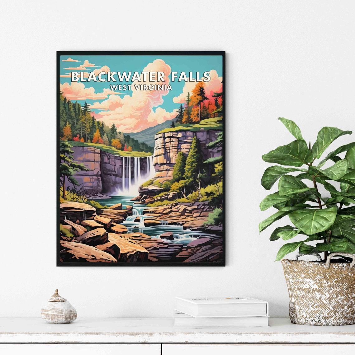 Blackwater Falls West Virginia Waterfall Between Cliffs Retro Poster - Image 3