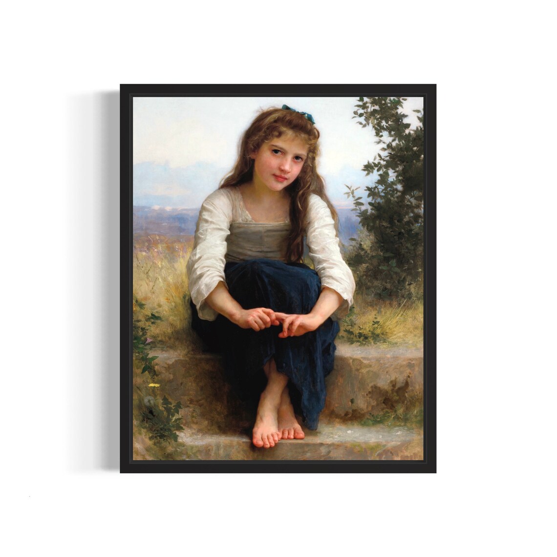 Reverie 1899 Bouguereau Seated Country Girl Portrait Art Poster