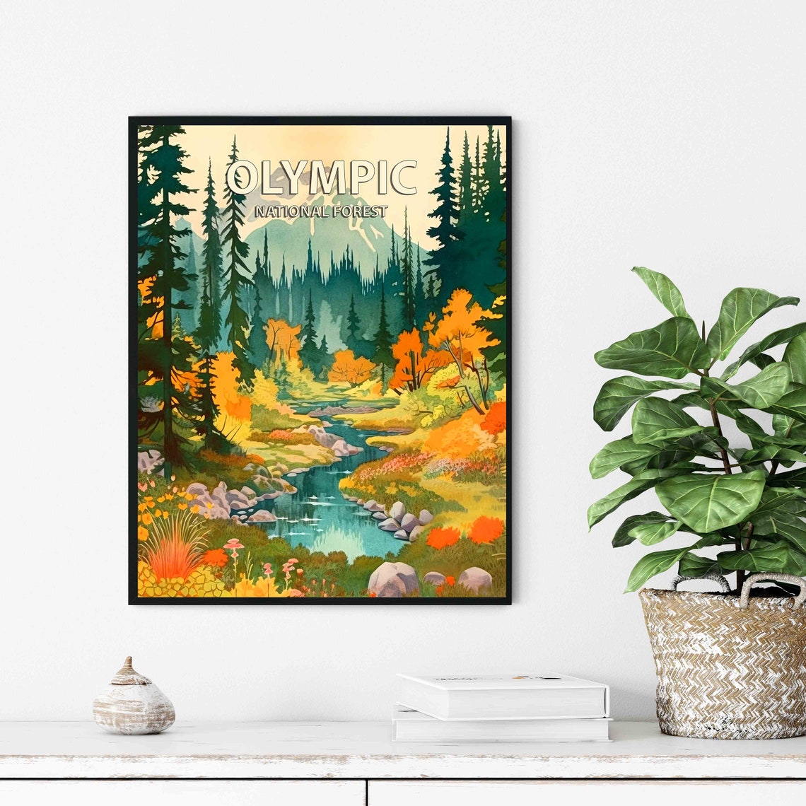 Olympic National Forest Autumn Stream Golden Foliage Travel Poster - Image 2