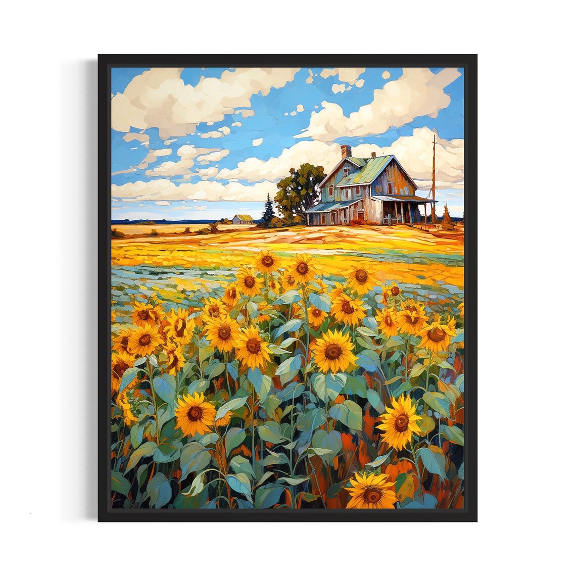 Sunflower Field Farmhouse Summer Meadow Golden Painting Poster