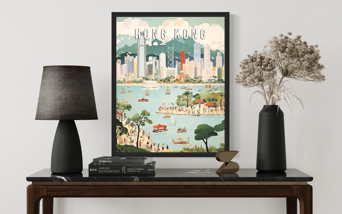 Hong Kong Harbour Retro Skyline Junks And Waterfront Scene Poster - Image 3