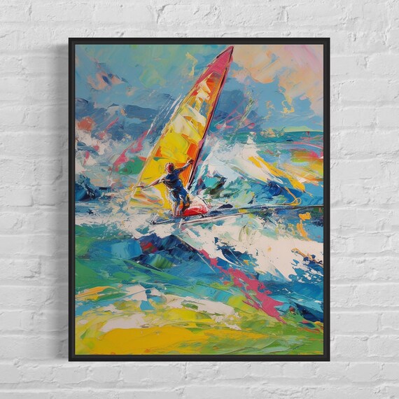 Wind Surfing Abstract Painting Art Print Colorful Abstract Wall Art Poster