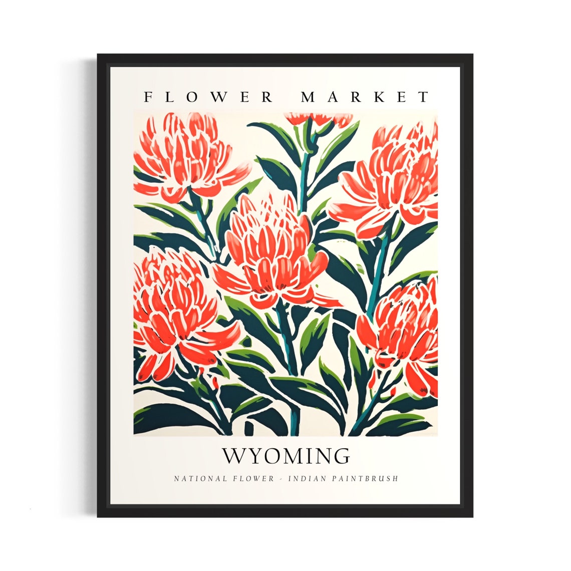 Wyoming Flower Market Red Indian Paintbrush Botanical Art Poster
