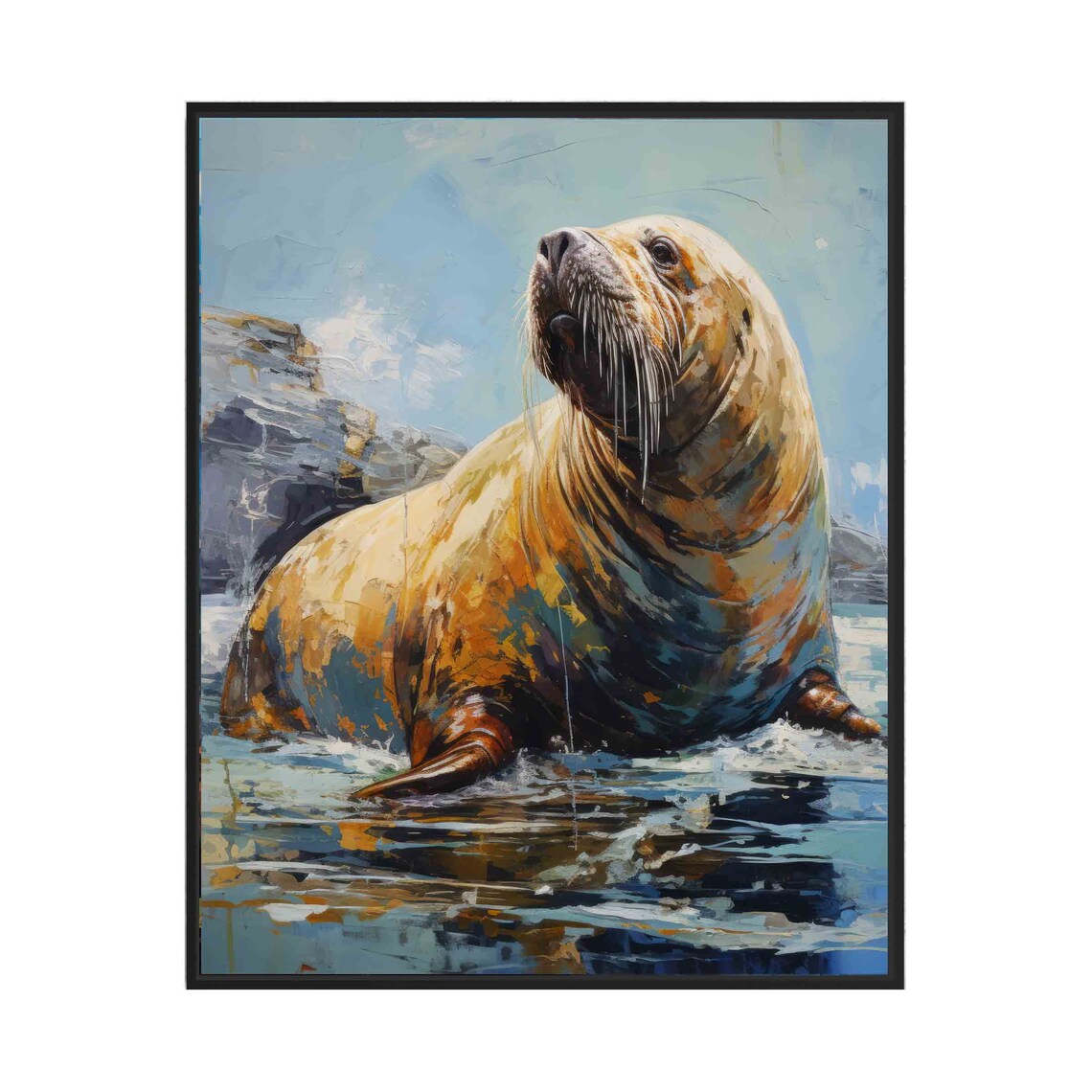 Walrus Wildlife Portrait Painterly Ocean Animal Scene Wall Art