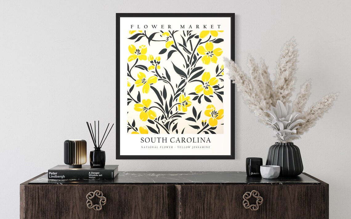 South Carolina Flower Market Yellow Jessamine Botanical Poster - Image 2