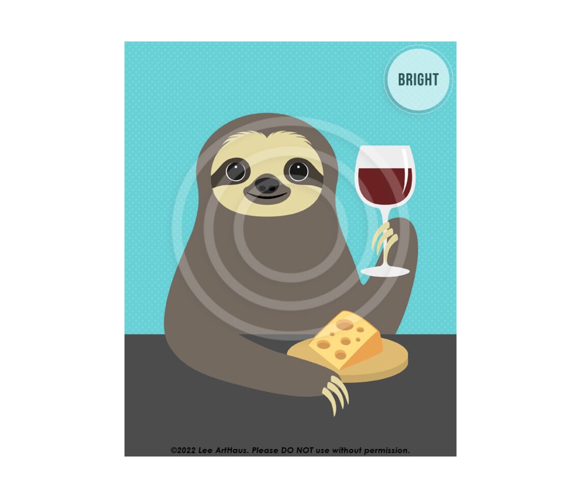 Sloth Drinking Red Wine Glass Swiss Cheese Fun Kitchen Decor Wall Poster - Image 4