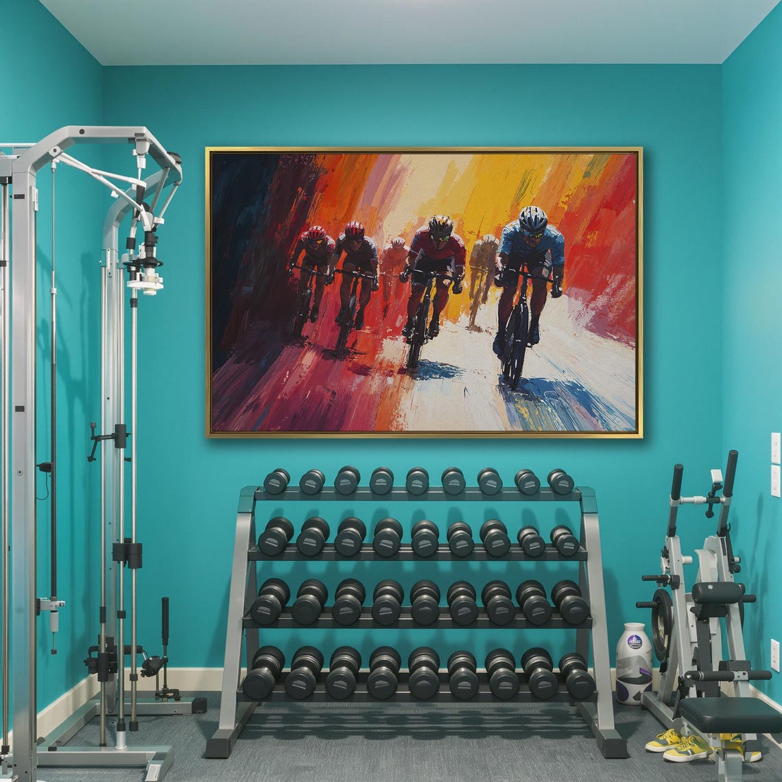 Cyclists Racing Through Warm Light Burst Vivid Racing Poster - Image 3