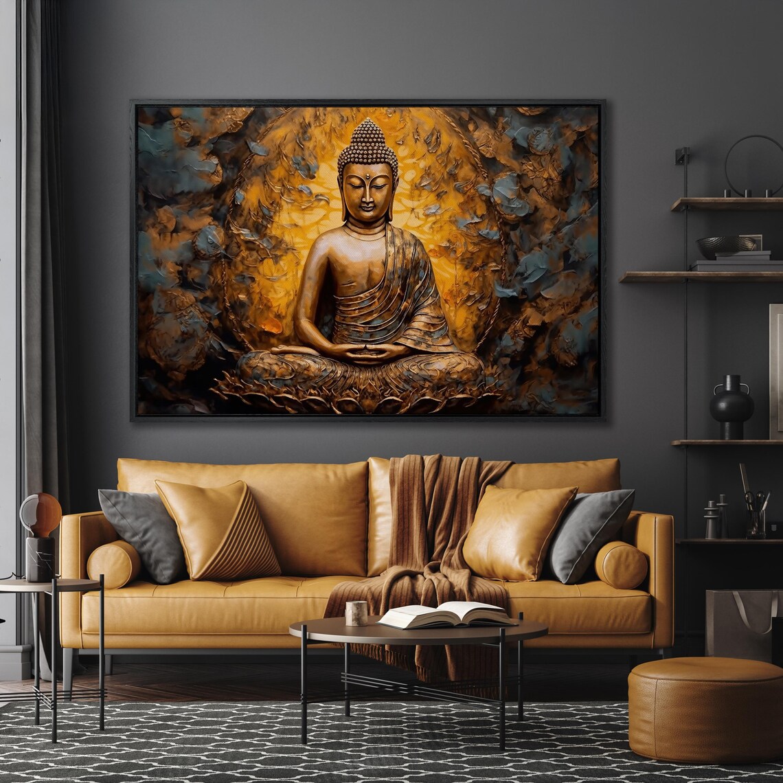 Golden Buddha with Radiant Halo Dark Spiritual Meditation Poster - Image 5