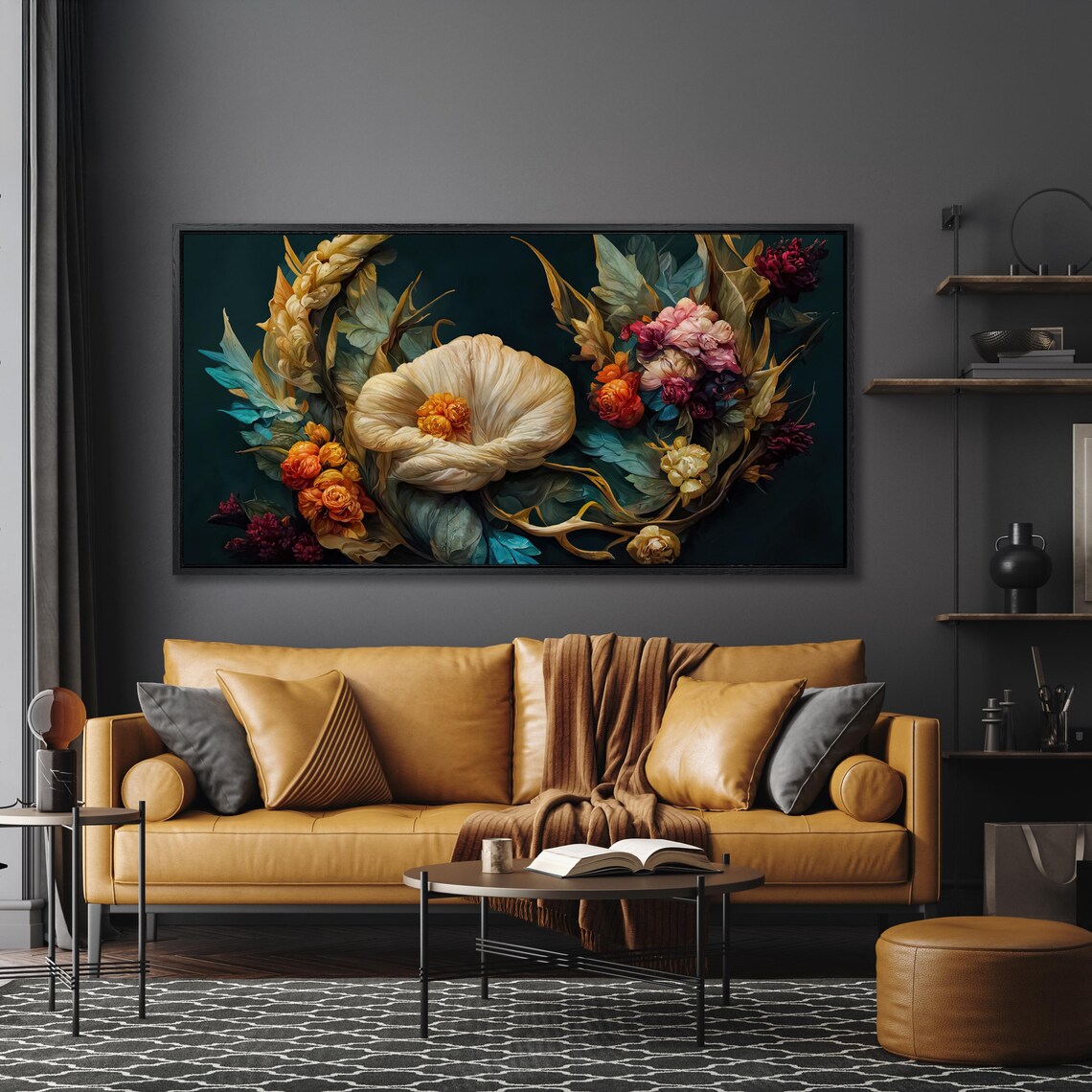 Moody Baroque Floral Dark Academia Vintage Flower Large Wall Art - Image 5