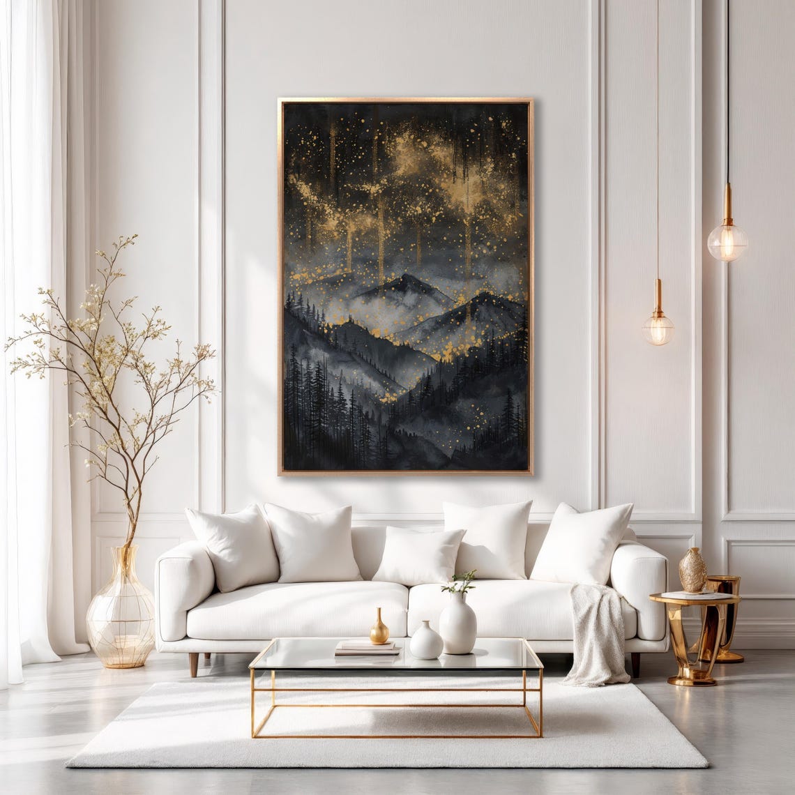 Black And Gold Mountain Night Landscape With Golden Mist Poster - Image 5