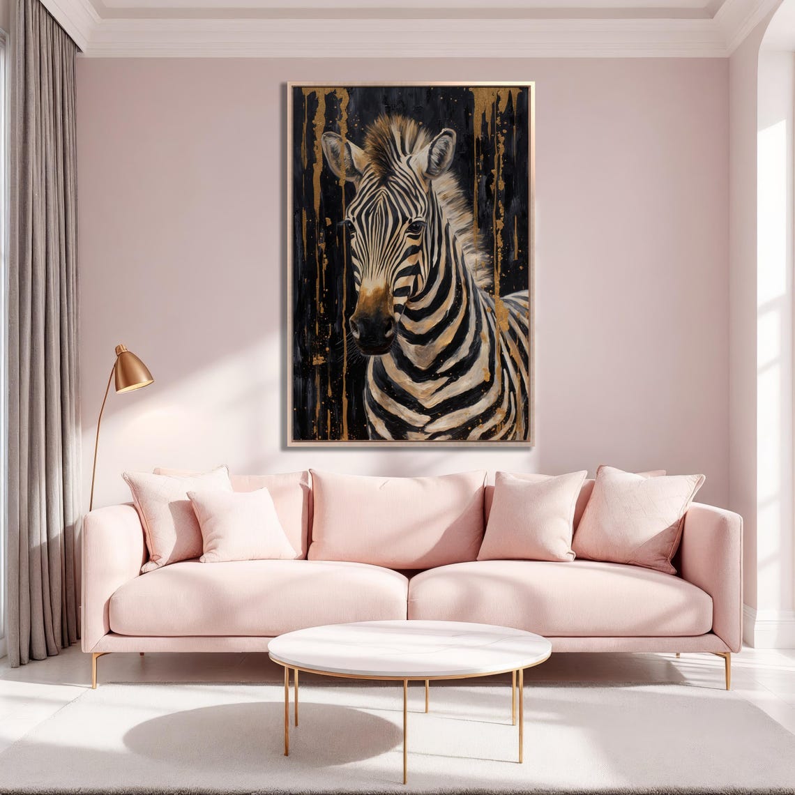 Zebra Portrait Gold Paint Drips On Black Safari Animal Wall Art - Image 6