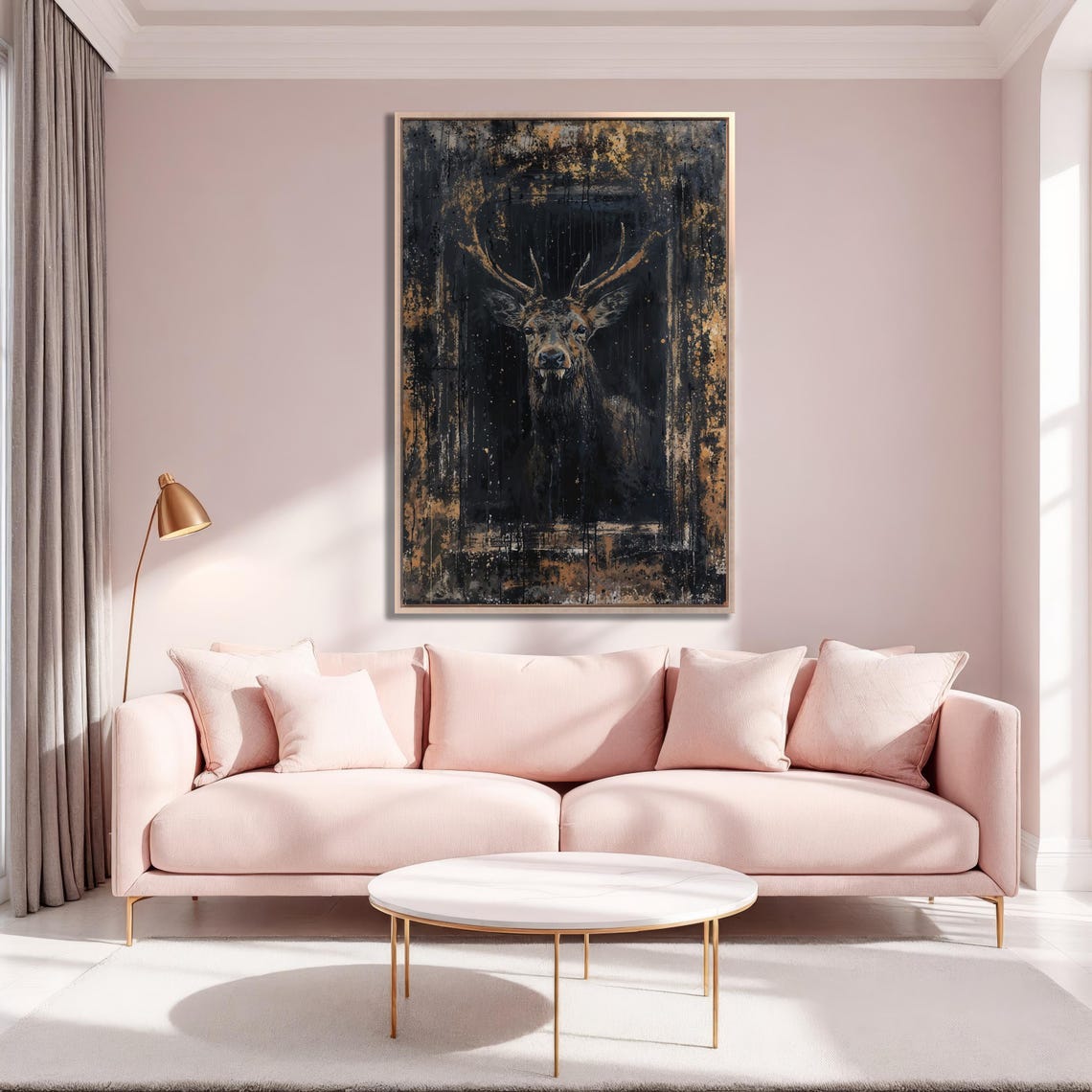 Dark Abstract Stag Portrait Gold Splatter Moody Deer Painting Poster - Image 2