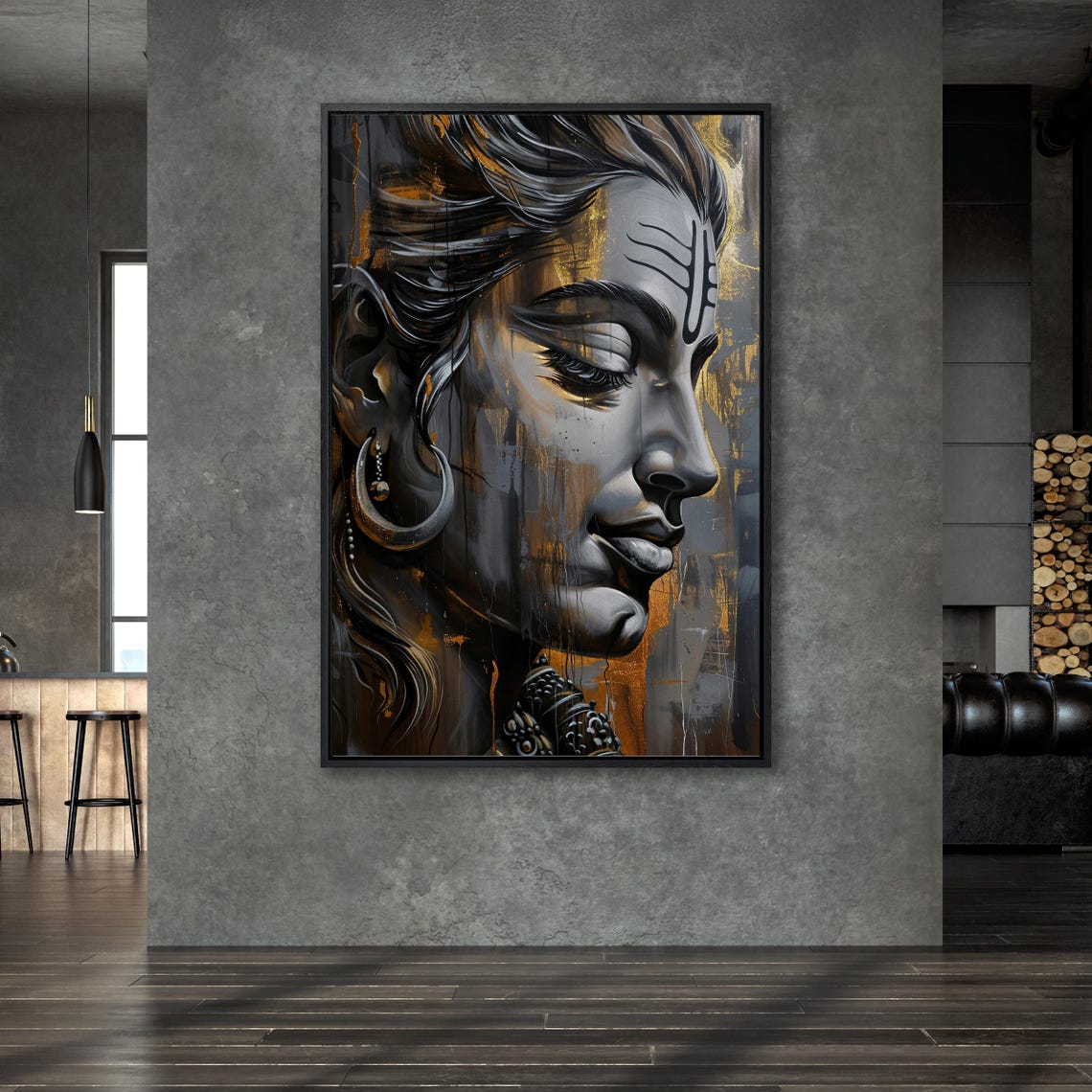 Lord Shiva Portrait In Black And Gold Spiritual Devotion Poster - Image 6