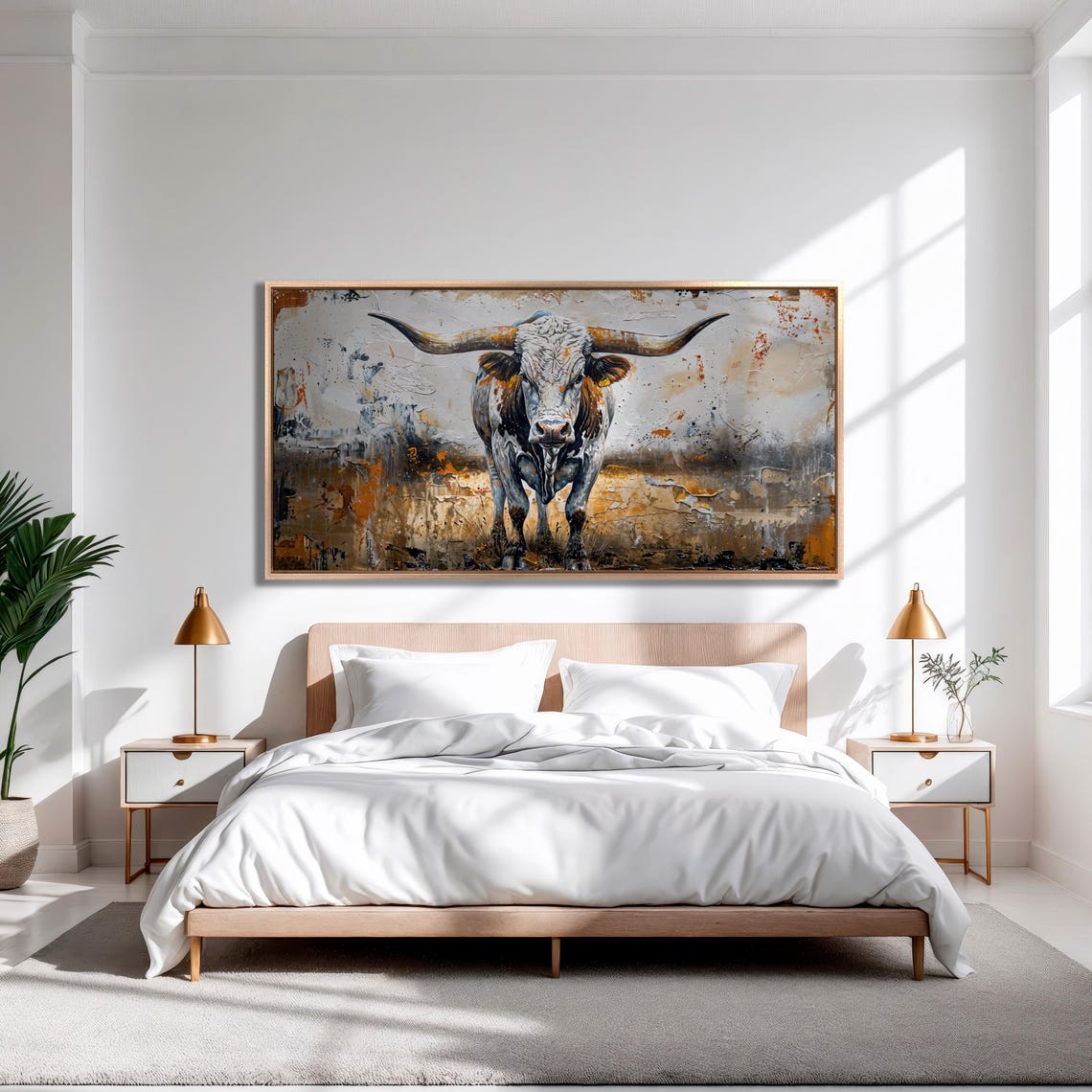 Rustic Texas Longhorn Bull Portrait Wide Canvas Farmhouse Poster - Image 3