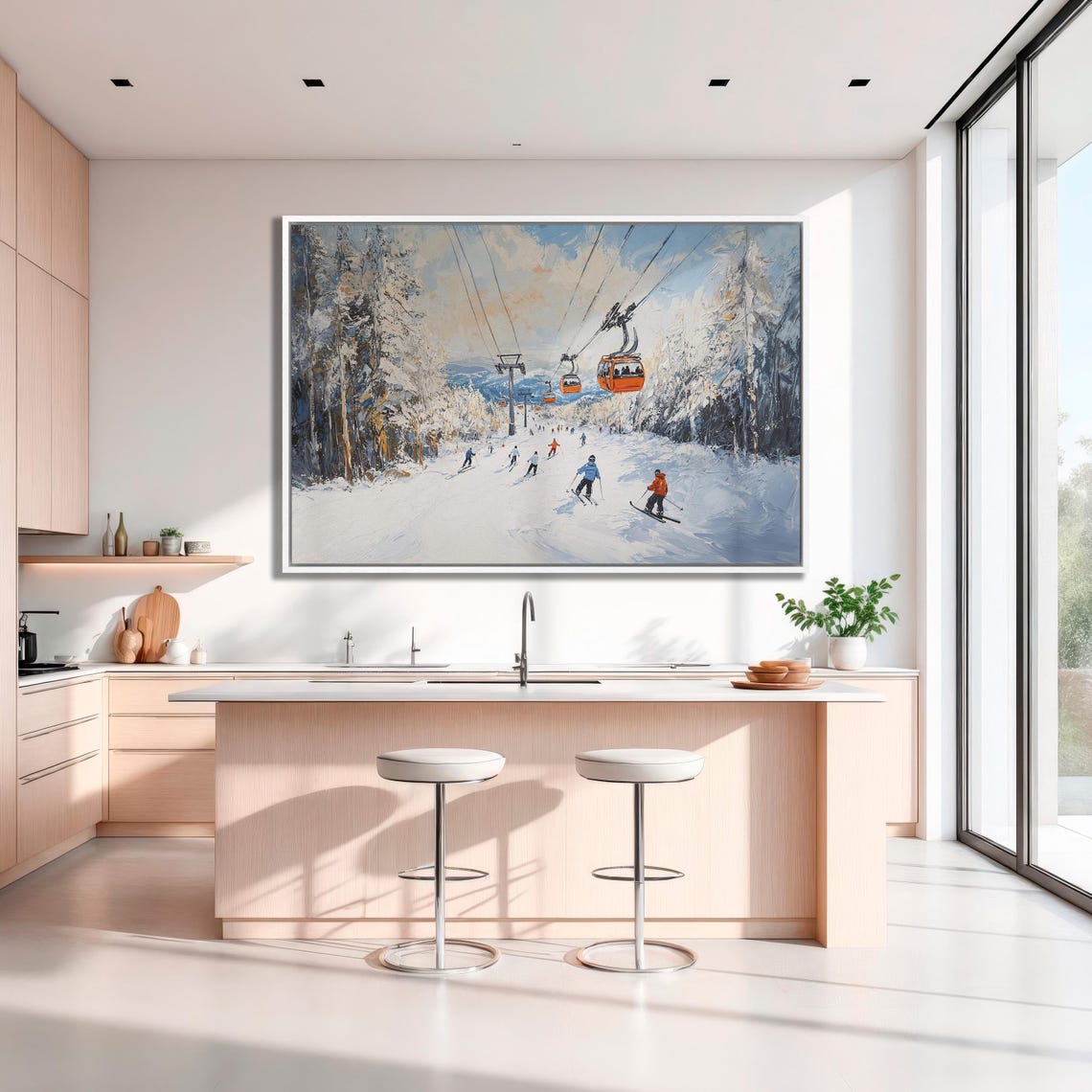 Panoramic Ski Slope with Orange Gondolas and Frosted Trees Poster - Image 3