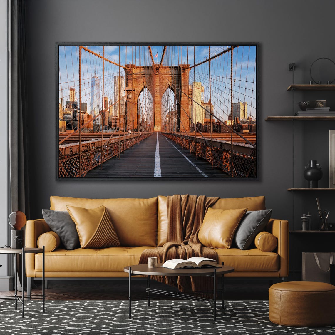 Brooklyn Bridge Pedestrian Walkway Golden Hour New York Poster - Image 5